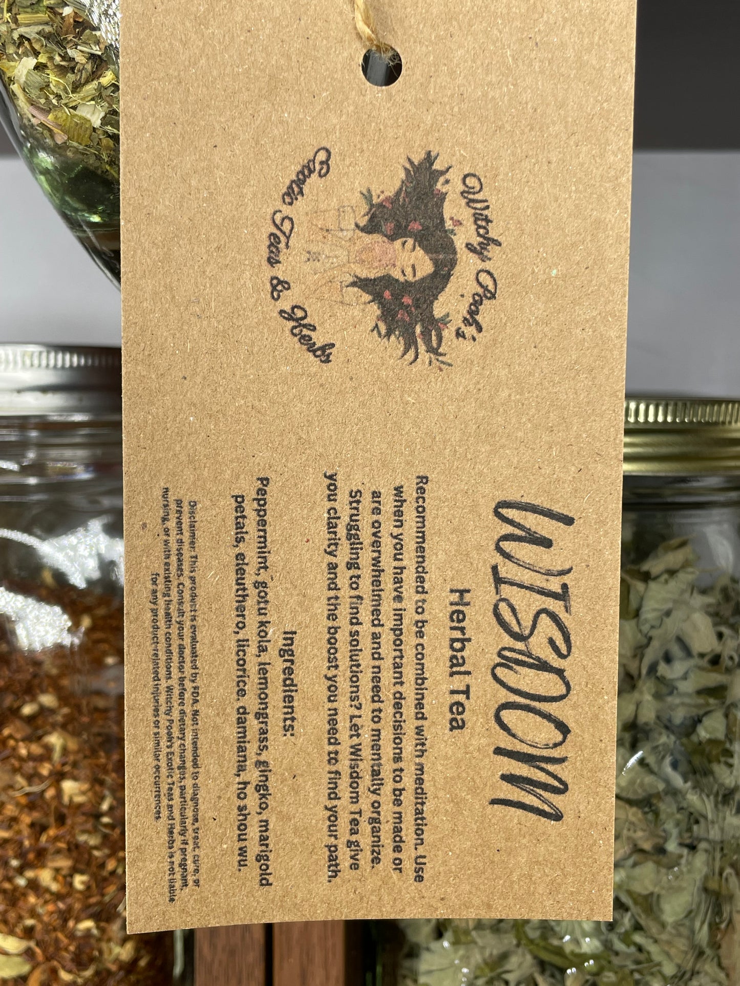 Witchy Pooh's Wisdom Herbal Loose Leaf Tea in Hanging Jars