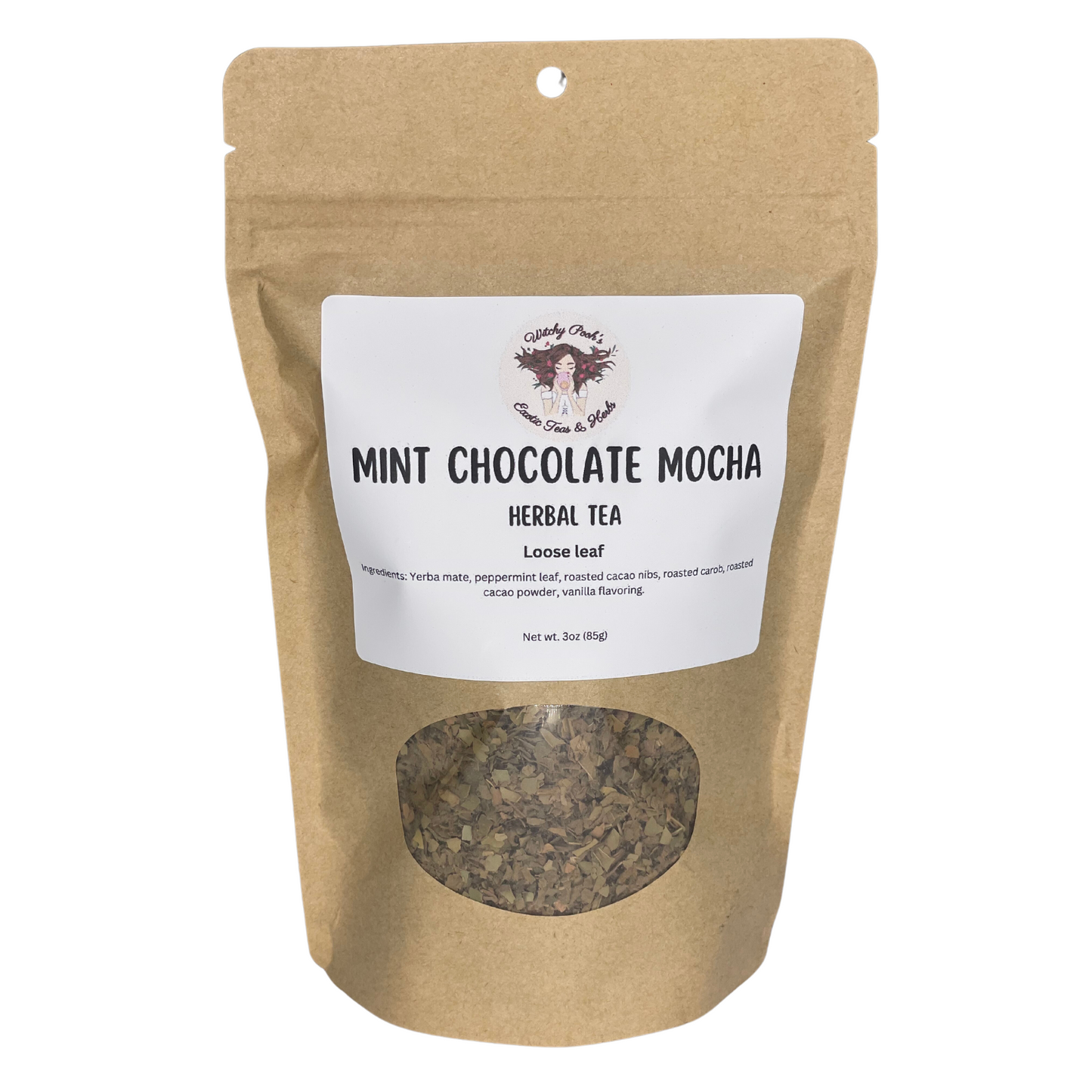 Witchy Pooh's Mint Chocolate Mocha Loose Leaf Yerba Mate Herbal Dessert Tea, Caffeine Free, Energy Drink