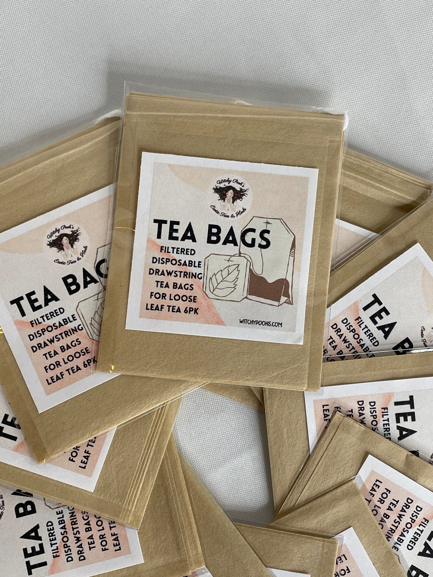 Tea Bags for Loose Leaf Tea, 6 pack, Filtered, Disposable, Drawstring