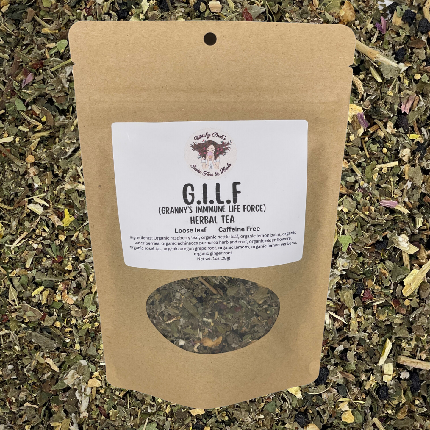 G.I.L.F. Granny's Immune Life Force Organic Loose Leaf Functional Herbal Elderberry Fruit Tea, Caffeine Free, For Immune Support