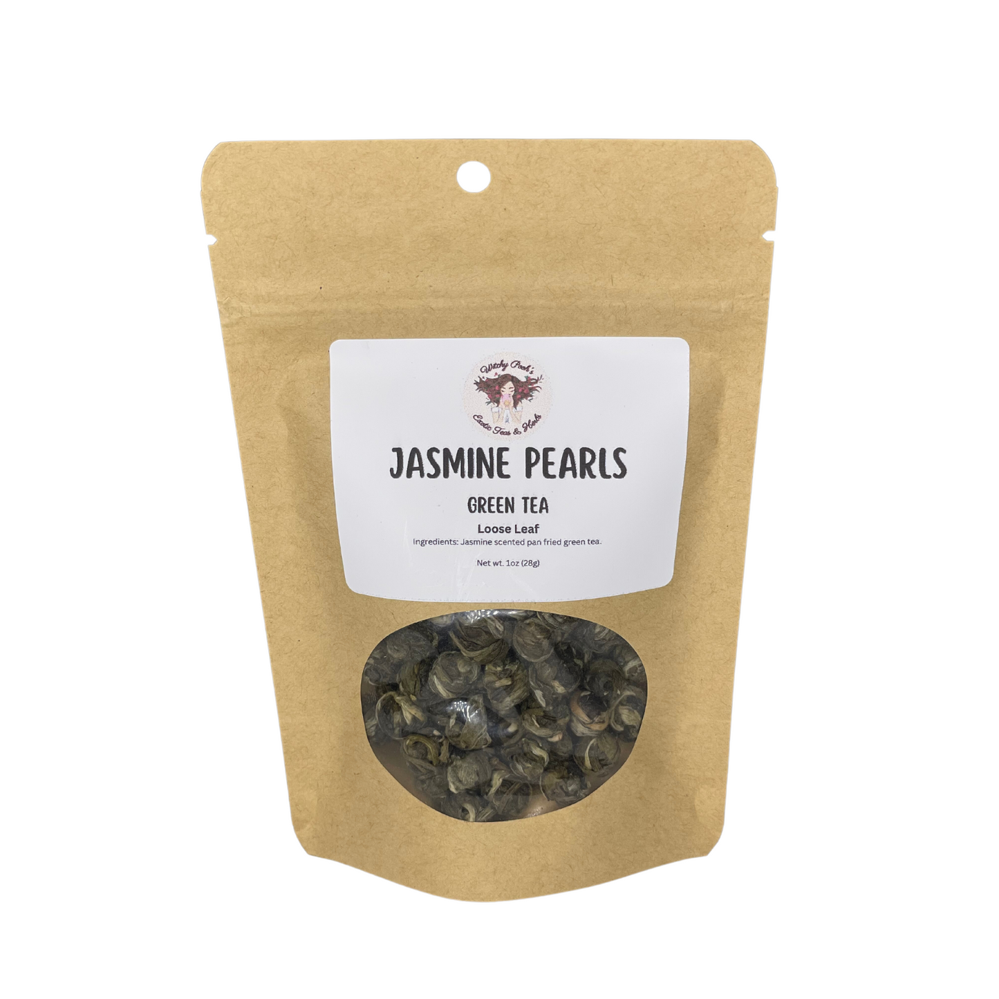 Witchy Pooh's Jasmine Pearls, Dragon Pearls, Loose Leaf Jasmine scented Pan Fried Sencha Green Tea