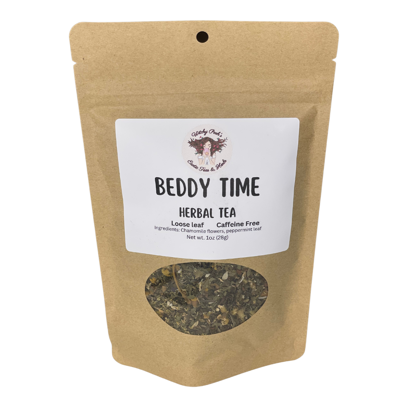 Witchy Pooh's Beddy Time Loose Leaf Herbal Chamomile Peppermint Tea, Caffeine Free, Natural Sleep Aid