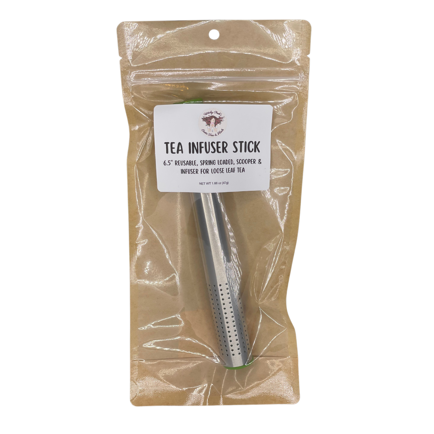 Tea Infuser Spring Action Button Stick for Loose Leaf Tea and Herbs, Perfect for Travel, Easy to use, No Mess, Witchy Pooh's