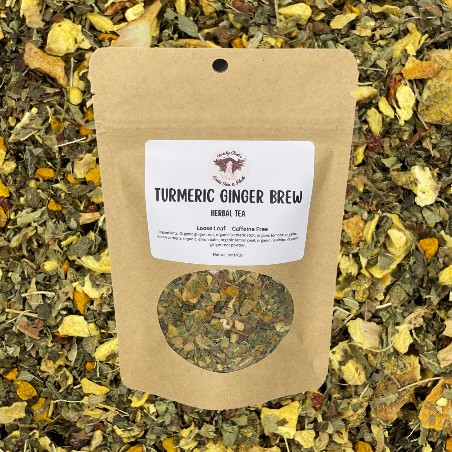 Turmeric Ginger Brew Loose Leaf Organic Functional Herbal Tea, Caffeine Free