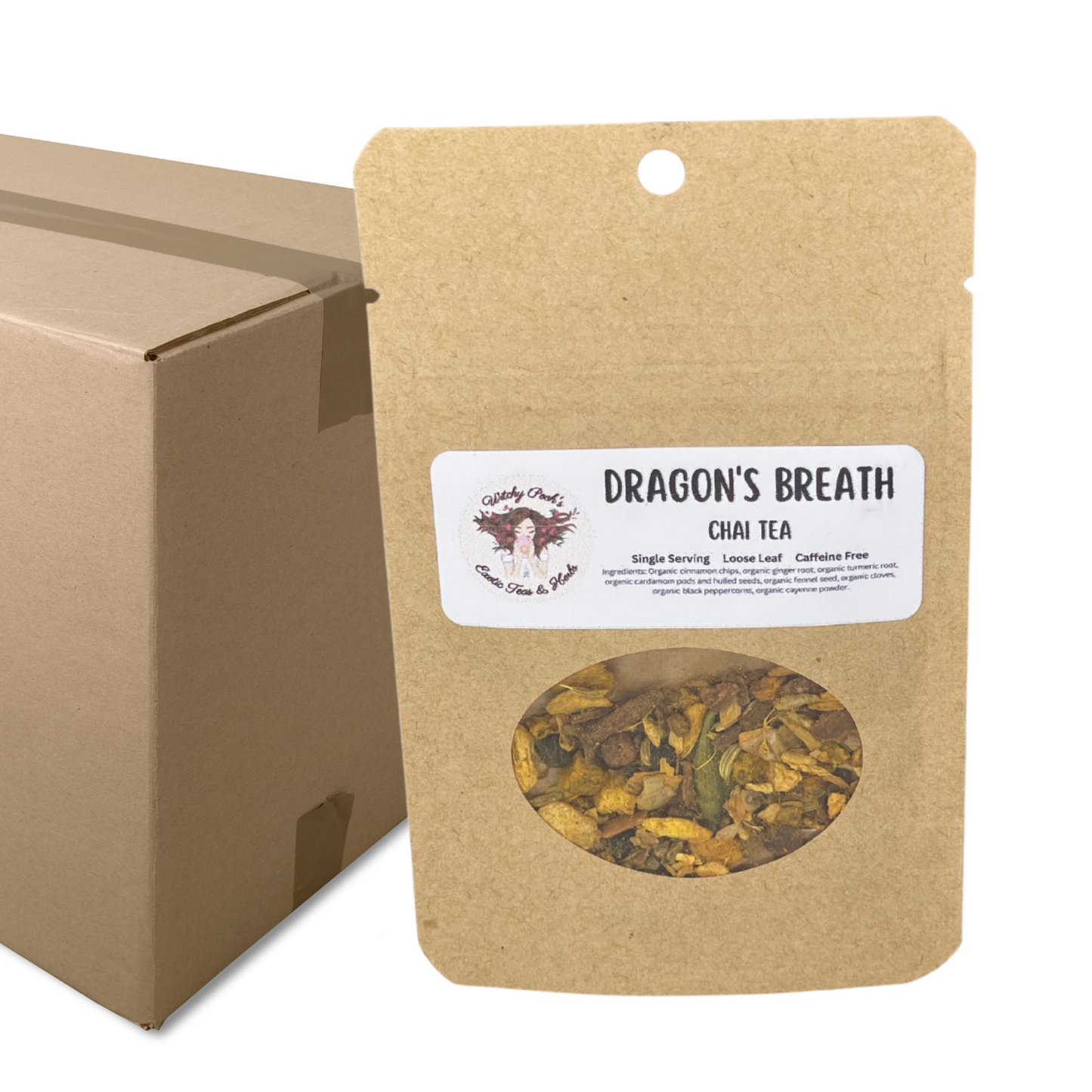 Witchy Pooh's Dragon's Breath Loose Leaf Spicy Chai Herbal Tea, Bloody Mary Mix, Caffeine Free