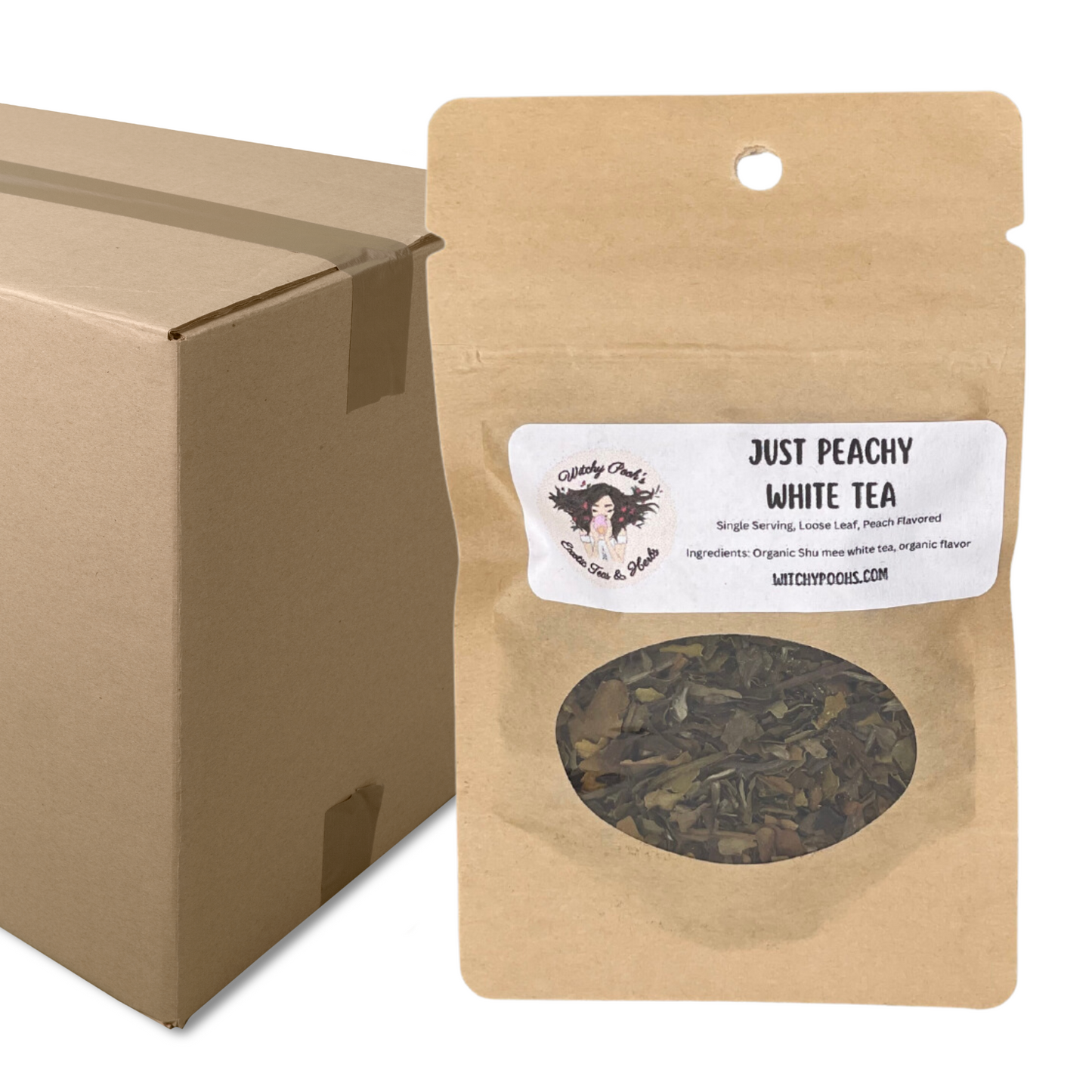 Witchy Pooh's Just Peachy Loose Leaf White Tea, Peach Flavored, Low Caffeine Content