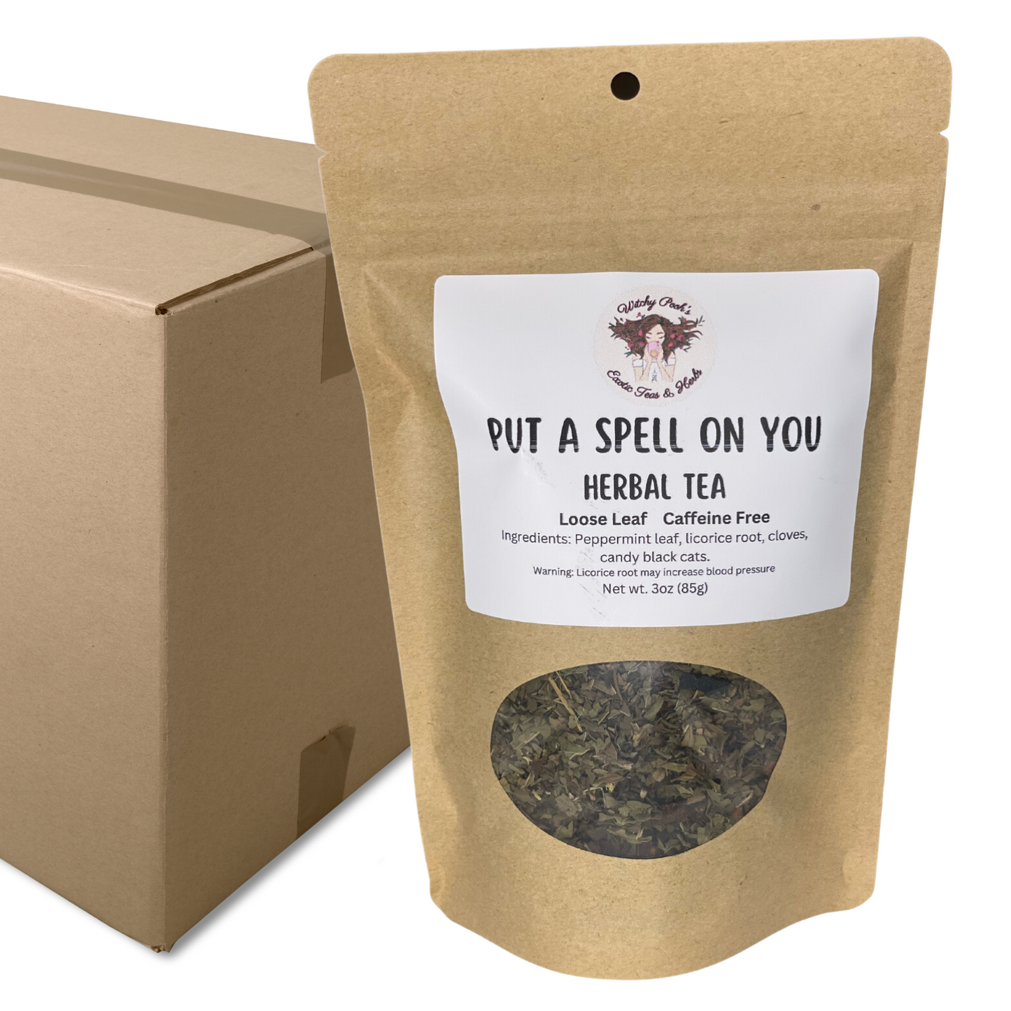 Put A Spell On You Loose Leaf Licorice Peppermint Herbal Tea with Candy Black Cats, Caffeine Free