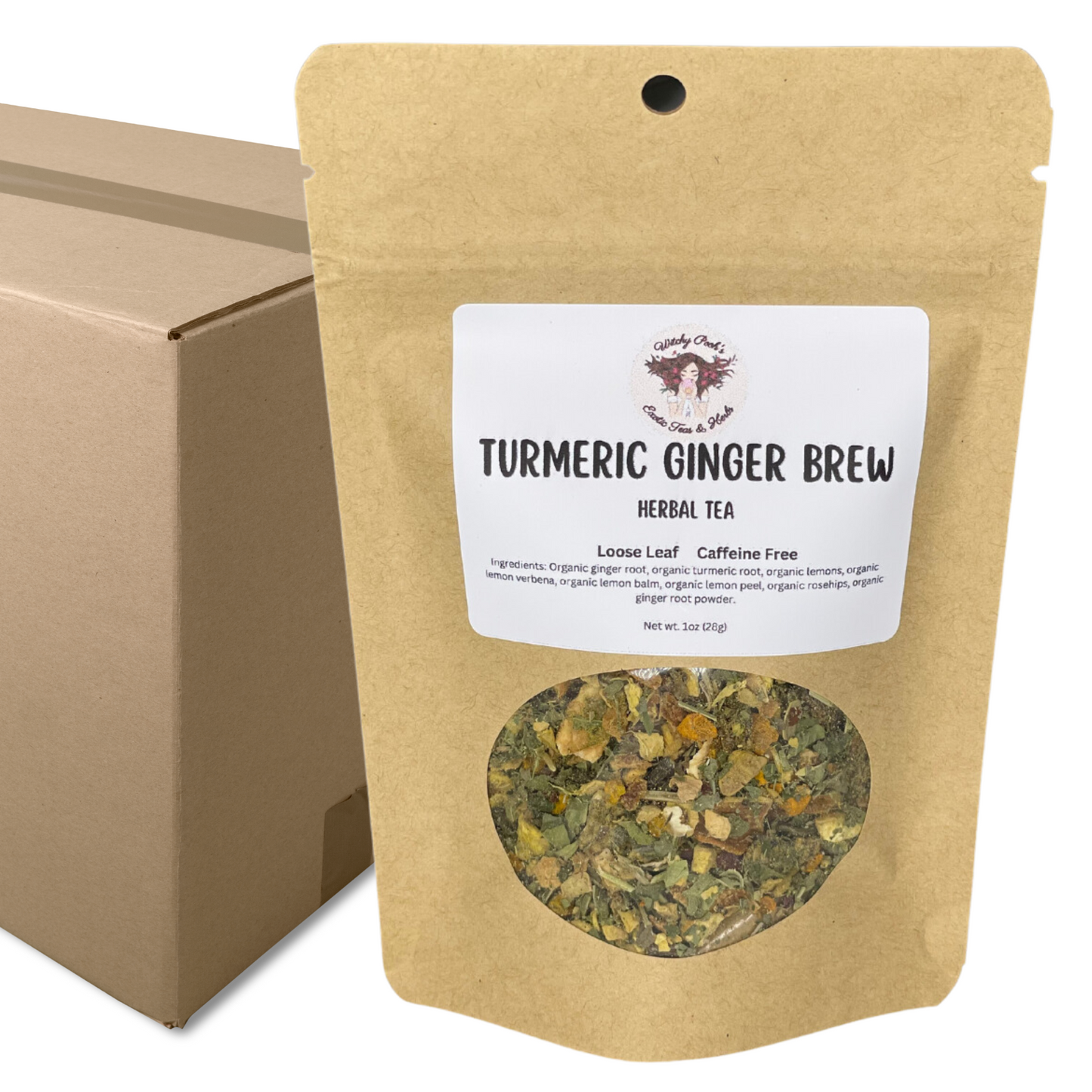 Witchy Pooh's Turmeric Ginger Brew Loose Leaf Organic Functional Herbal Tea, Caffeine Free