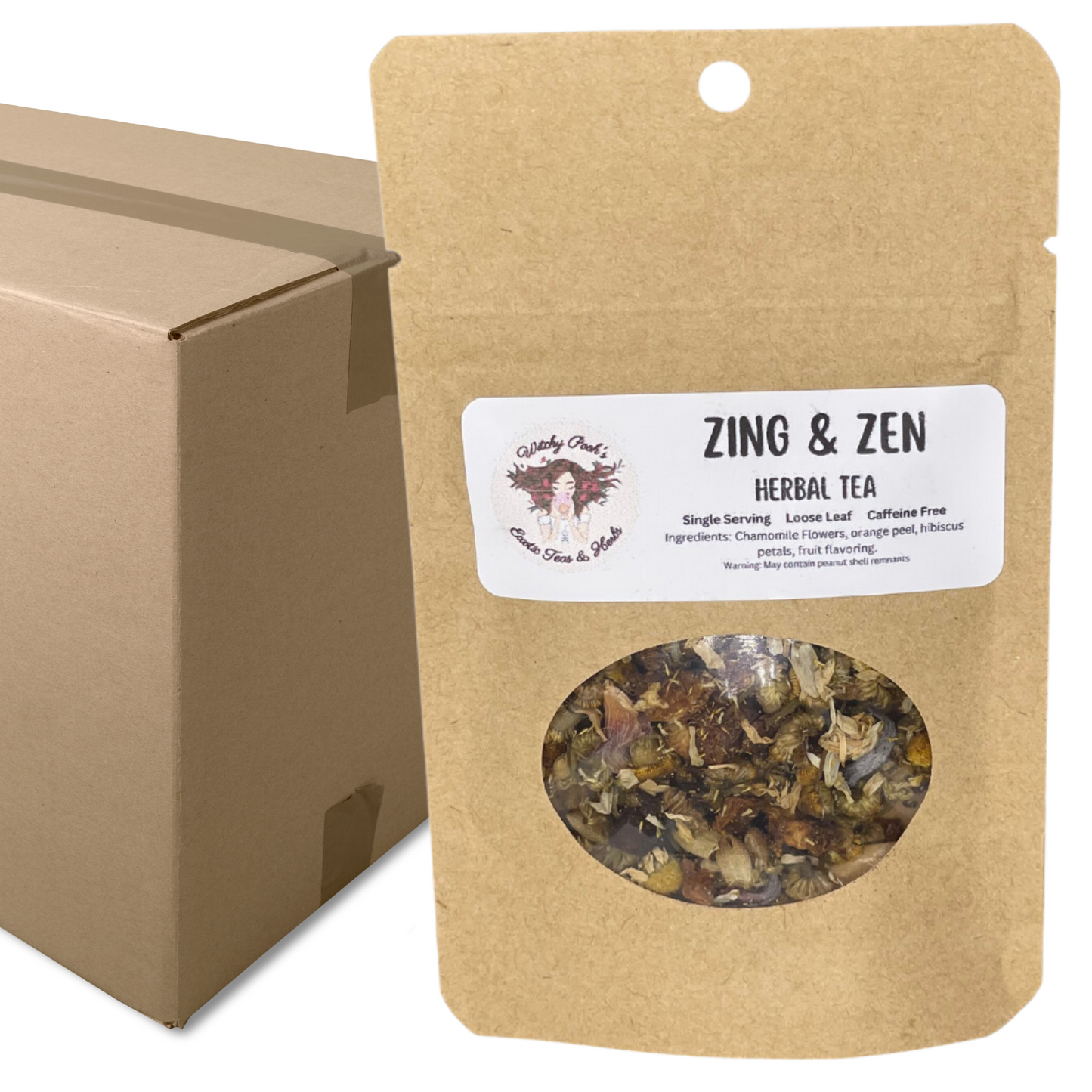 Witchy Pooh's Zing & Zen Loose Leaf Citrus Flavored Chamomile Herbal Tea, Caffeine Free