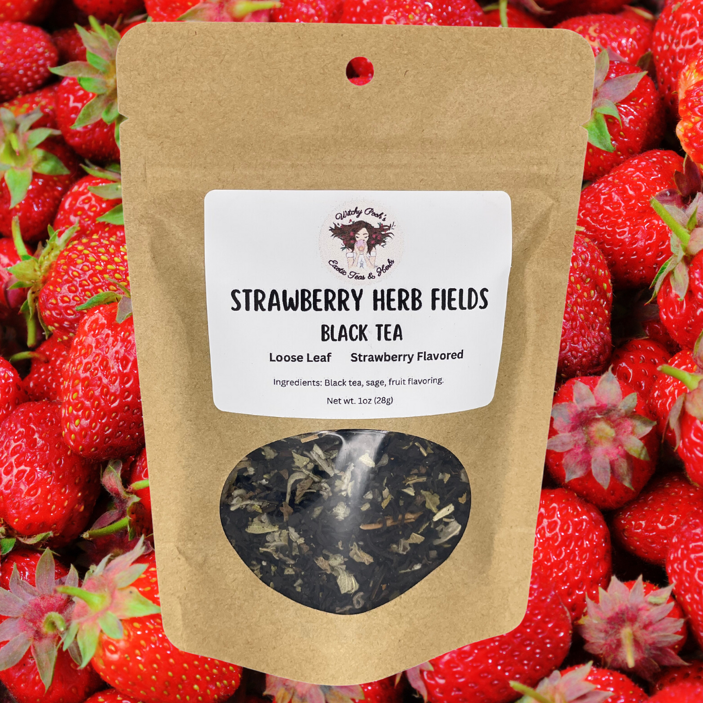 Strawberry Herb Fields Strawberry Flavored Black Loose Leaf Tea with Sage Leaf