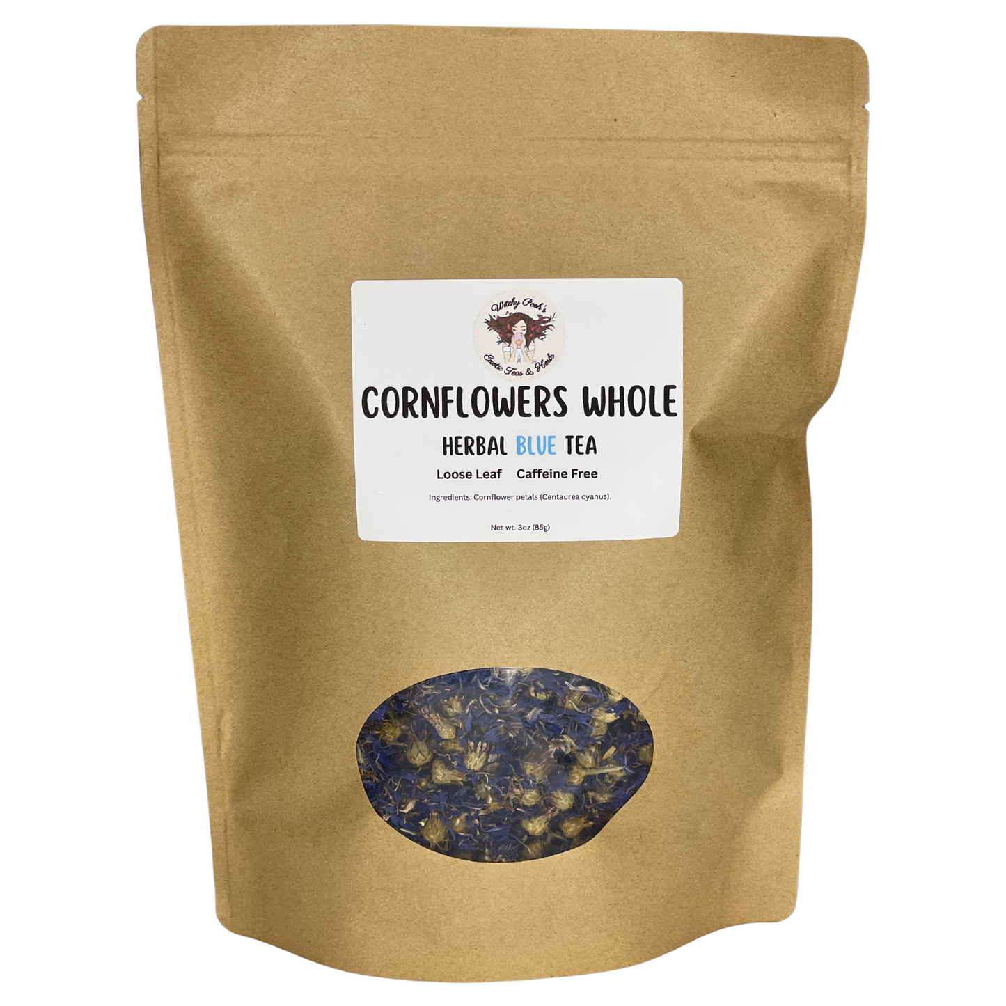 Witchy Pooh's Cornflowers Whole Loose Leaf Herbal Blue Tea, Caffeine Free