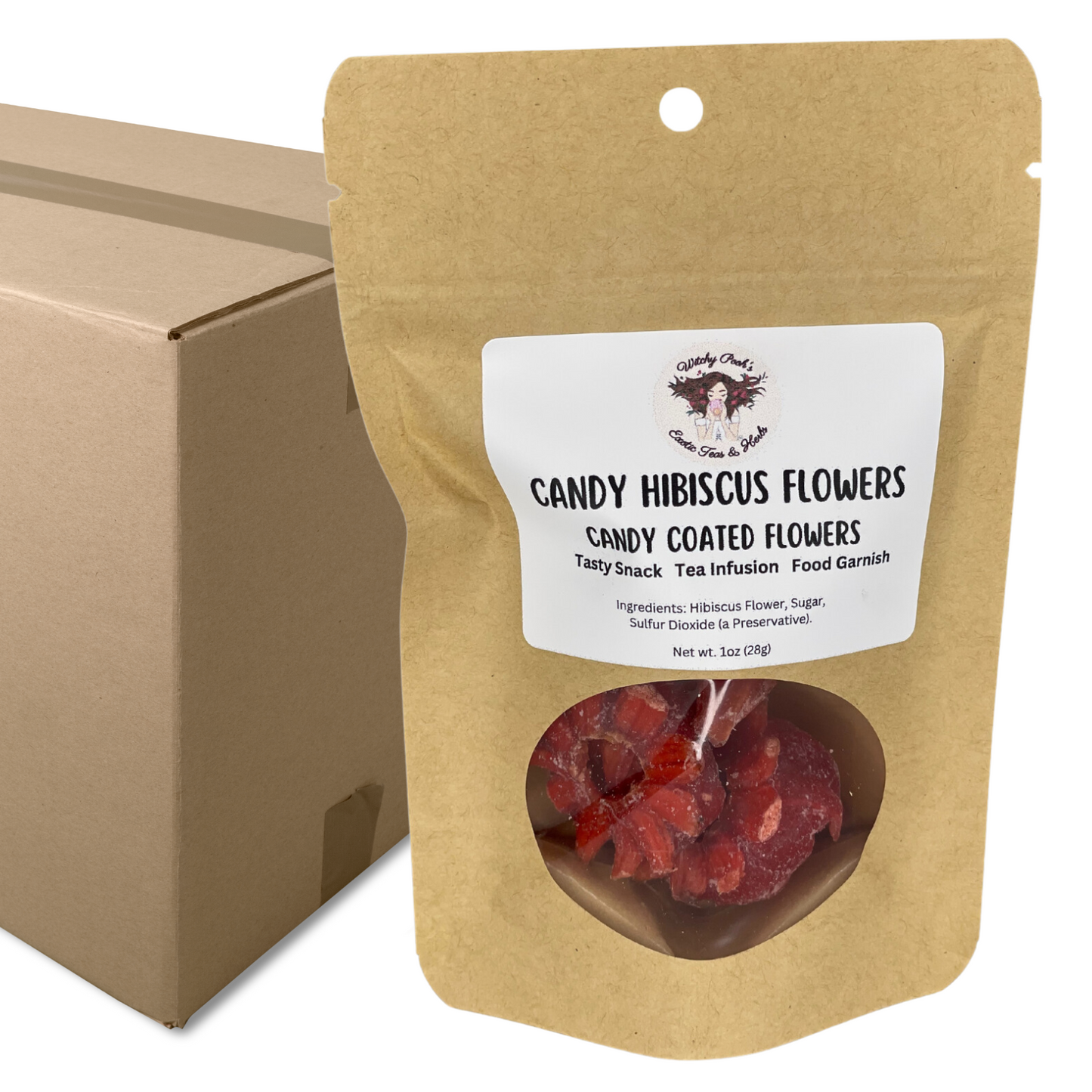 Witchy Pooh's Candy Hibiscus Flowers, Sweet Candy Coated Whole Bright Red Hibiscus Flowers, Addicting Snack!