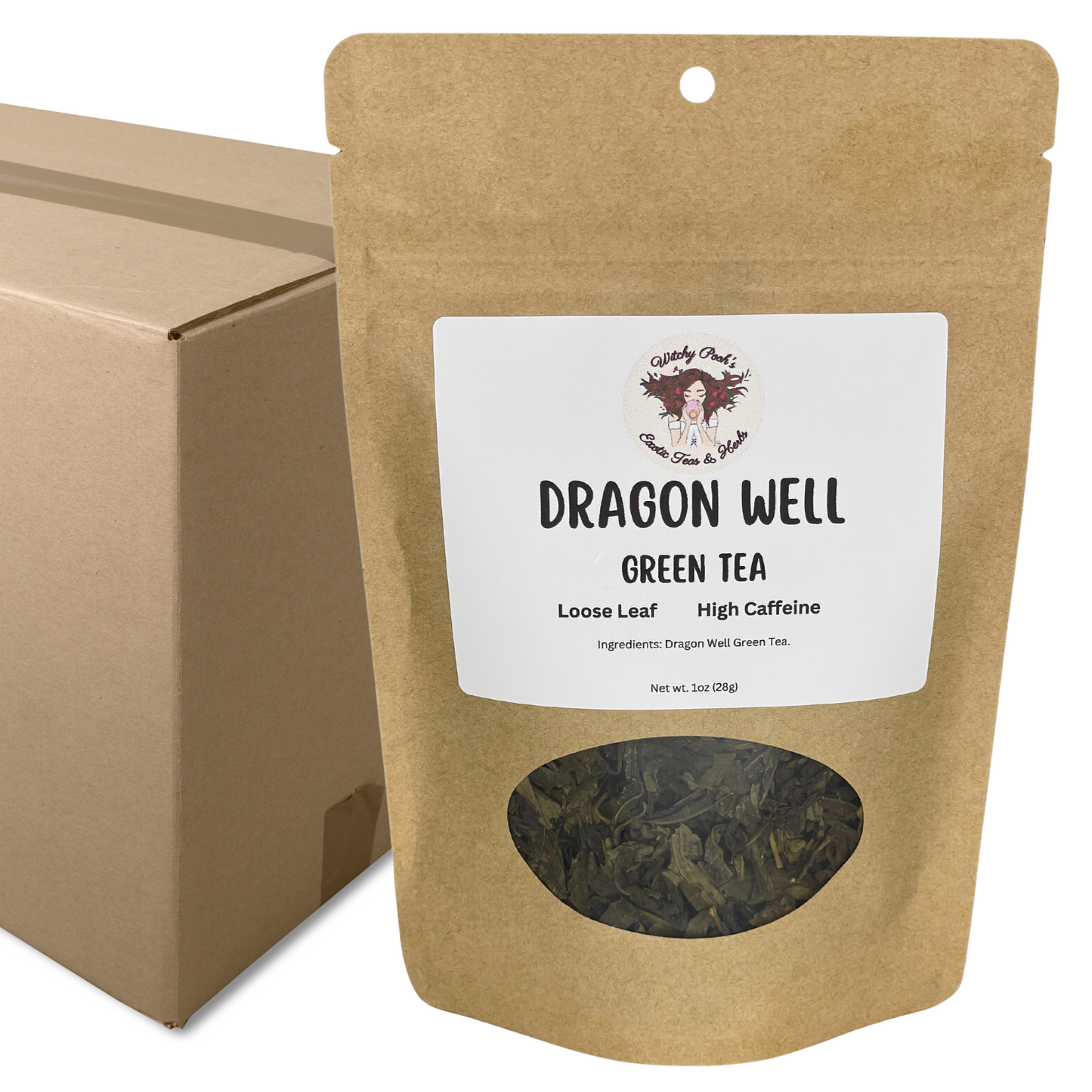 Witchy Pooh's Dragon Well Longjing Loose Leaf Green Tea for Monastic Rituals High Caffeine Equal to a Cup of Coffee