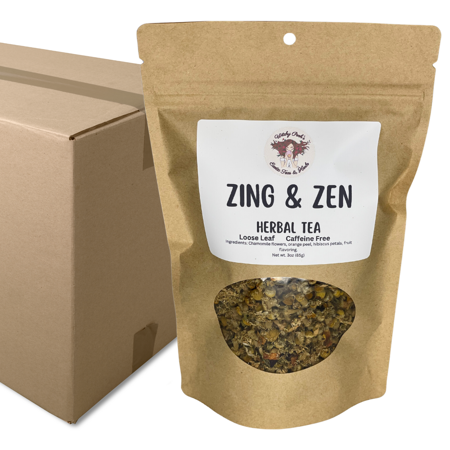 Witchy Pooh's Zing & Zen Loose Leaf Citrus Flavored Chamomile Herbal Tea, Caffeine Free